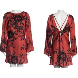 R.G. KANE Mini Georgia V Back Dress Rust Floral Dress Dark Fairy Satin Sz Small